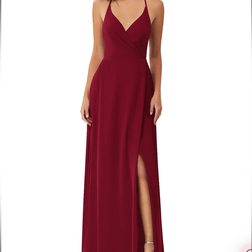 Azazie Davis A-Line Pleated Chiffon Floor Length Dress Burgundy